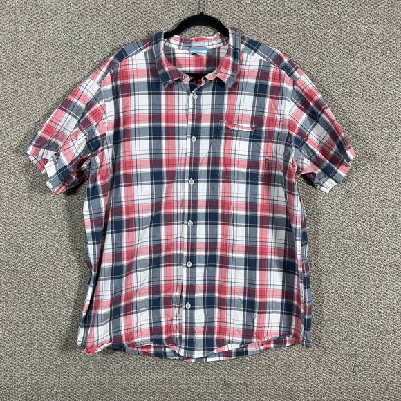 Columbia Shirt Mens Size XXL Red Gray Plaid Short Sleeves Regular Fit Button Up - Picture 1 of 10